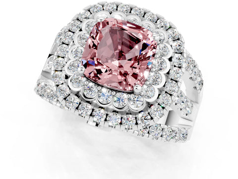 White gold Double Halo Cushion Cut Diamond Split Shank Pave Set Ring_1