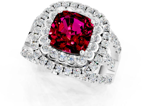 White gold Double Halo Cushion Cut Diamond Split Shank Pave Set Ring_1