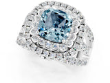 White gold Double Halo Cushion Cut Diamond Split Shank Pave Set Ring_1