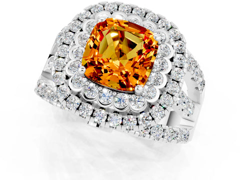 White gold Double Halo Cushion Cut Diamond Split Shank Pave Set Ring_1