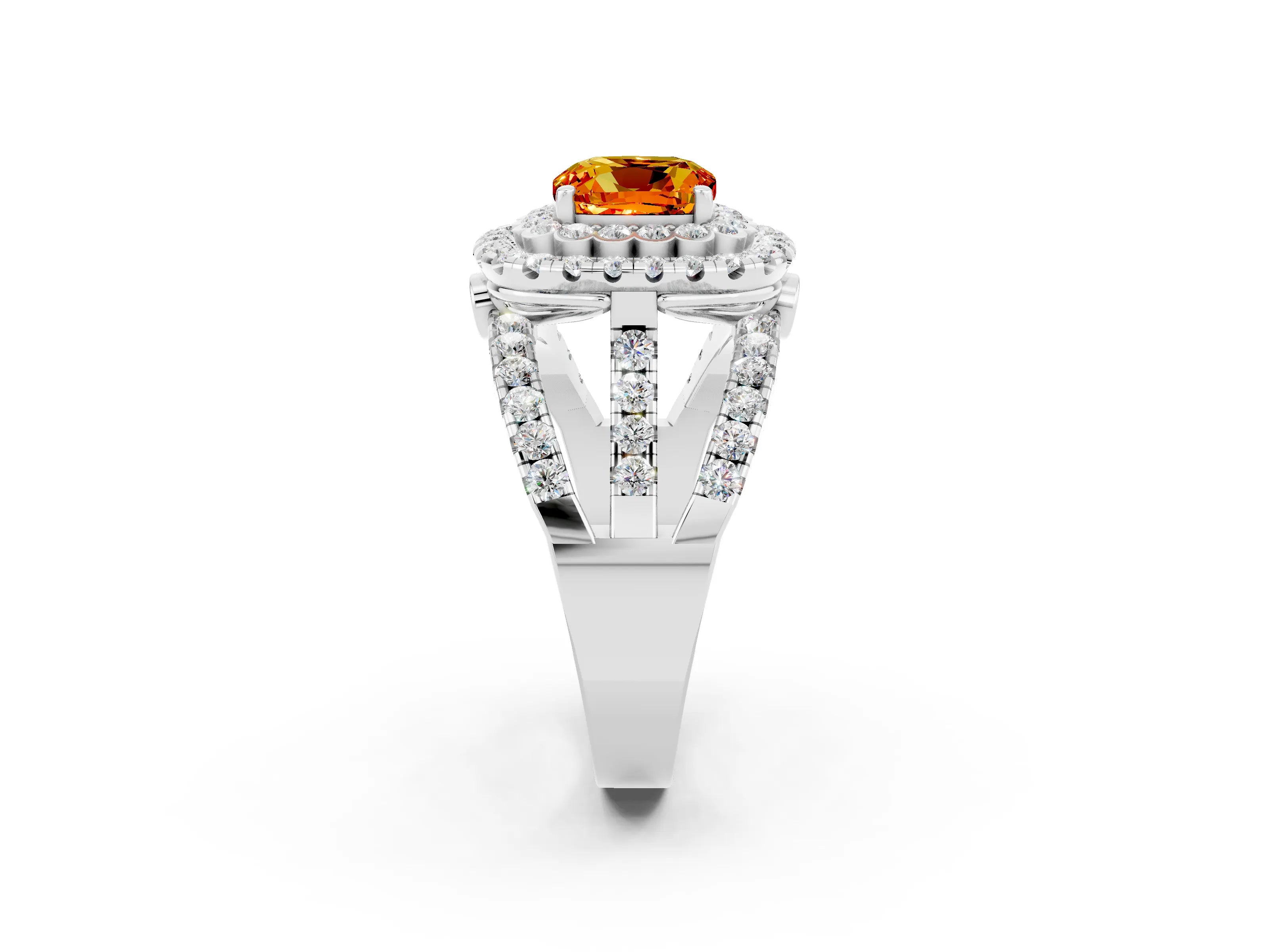 White gold Double Halo Cushion Cut Diamond Split Shank Pave Set Ring_2