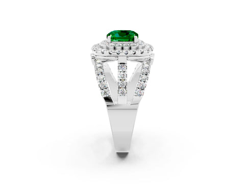 White gold Double Halo Cushion Cut Diamond Split Shank Pave Set Ring_2
