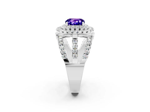 White gold Double Halo Cushion Cut Diamond Split Shank Pave Set Ring_2