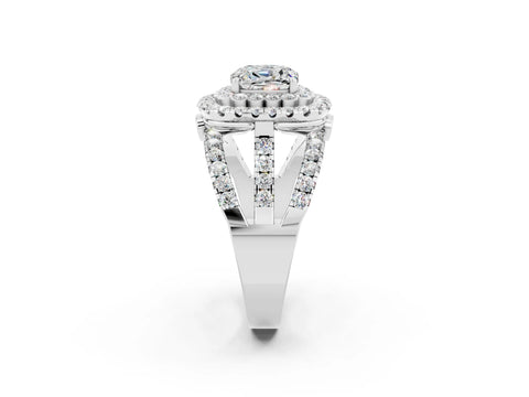 White gold Double Halo Cushion Cut Diamond Split Shank Pave Set Ring_2