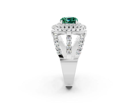 White gold Double Halo Cushion Cut Diamond Split Shank Pave Set Ring_2