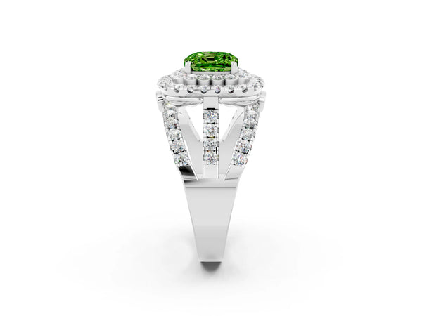 Platinum Double Halo Cushion Cut Diamond Split Shank Pave Set Ring