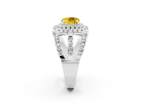 White gold Double Halo Cushion Cut Diamond Split Shank Pave Set Ring_2