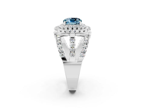 White gold Double Halo Cushion Cut Diamond Split Shank Pave Set Ring_2