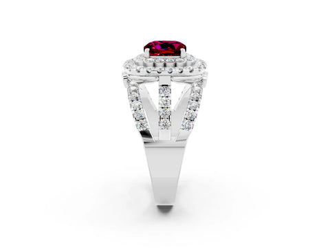 White gold Double Halo Cushion Cut Diamond Split Shank Pave Set Ring_2