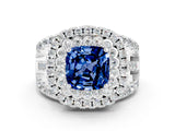 White gold Double Halo Cushion Cut Diamond Split Shank Pave Set Ring