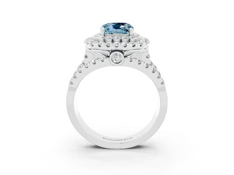 White gold Double Halo Cushion Cut Diamond Split Shank Pave Set Ring_3