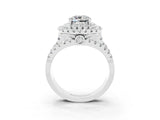 White gold Double Halo Cushion Cut Diamond Split Shank Pave Set Ring_3