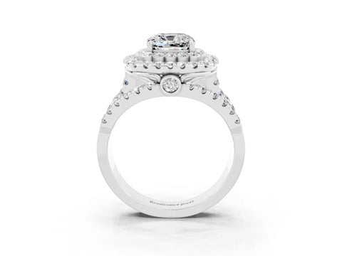 White gold Double Halo Cushion Cut Diamond Split Shank Pave Set Ring_3