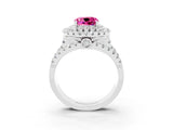 White gold Double Halo Cushion Cut Diamond Split Shank Pave Set Ring_3