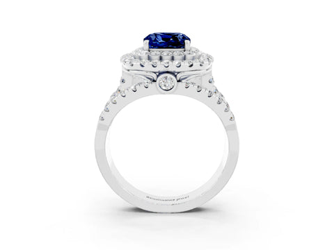White gold Double Halo Cushion Cut Diamond Split Shank Pave Set Ring_3