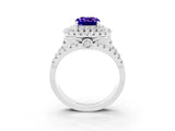 White gold Double Halo Cushion Cut Diamond Split Shank Pave Set Ring_3