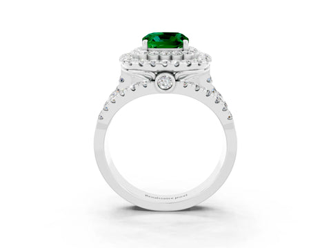 White gold Double Halo Cushion Cut Diamond Split Shank Pave Set Ring_3