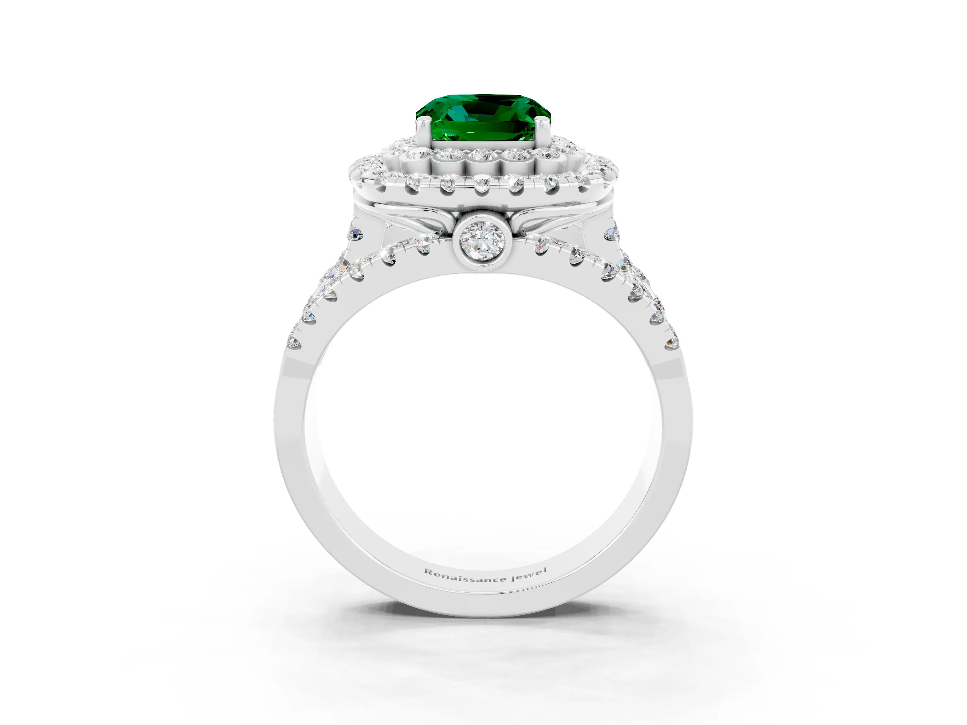 White gold Double Halo Cushion Cut Diamond Split Shank Pave Set Ring_3