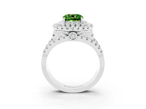 White gold Double Halo Cushion Cut Diamond Split Shank Pave Set Ring_3