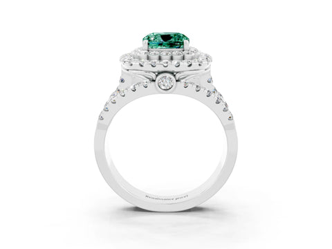 White gold Double Halo Cushion Cut Diamond Split Shank Pave Set Ring_3