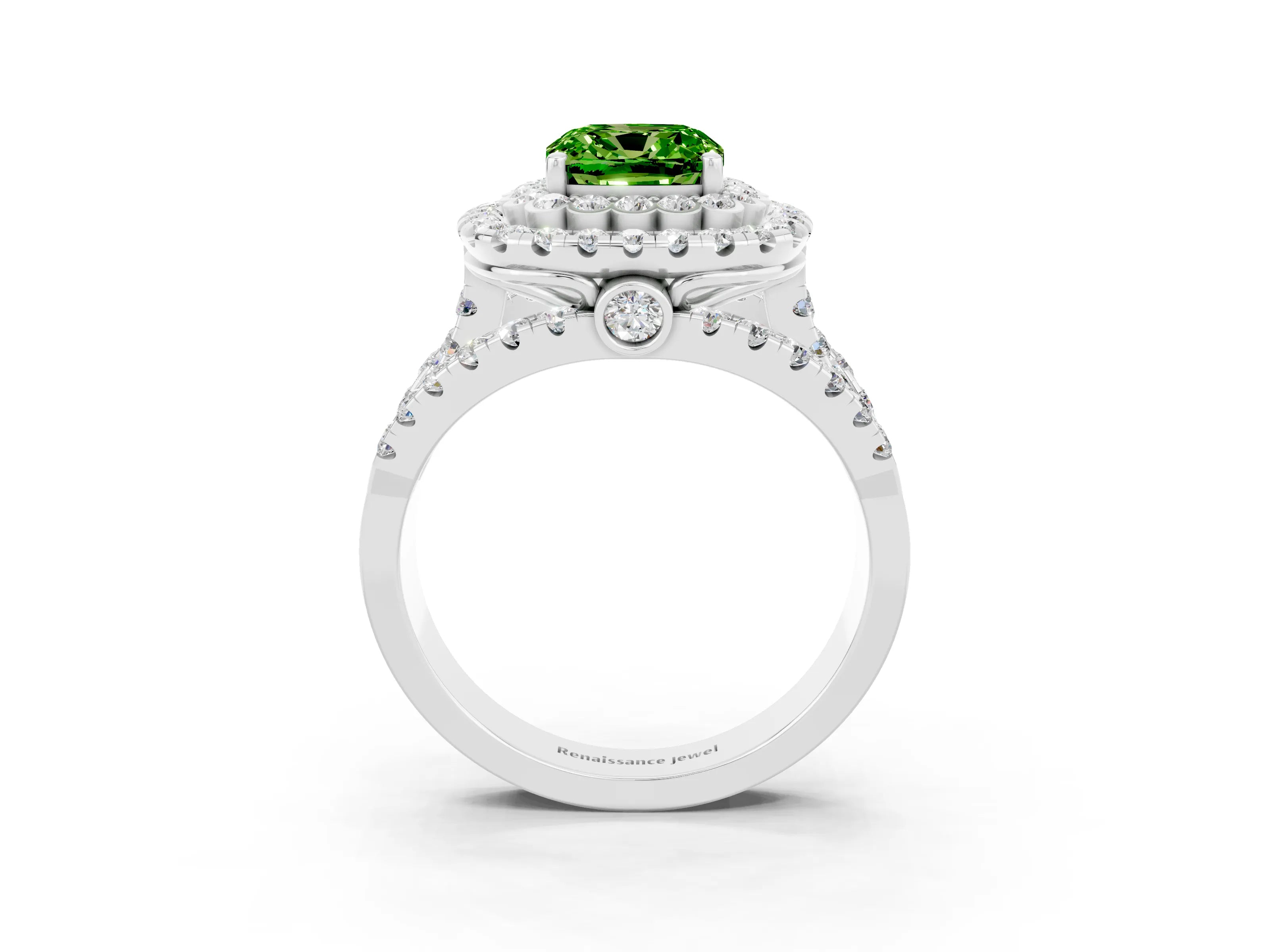White gold Double Halo Cushion Cut Diamond Split Shank Pave Set Ring_3