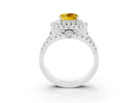 White gold Double Halo Cushion Cut Diamond Split Shank Pave Set Ring_3