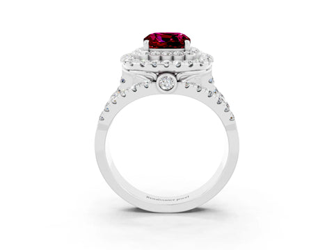 White gold Double Halo Cushion Cut Diamond Split Shank Pave Set Ring_3
