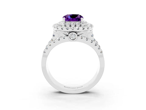 White gold Double Halo Cushion Cut Diamond Split Shank Pave Set Ring_3