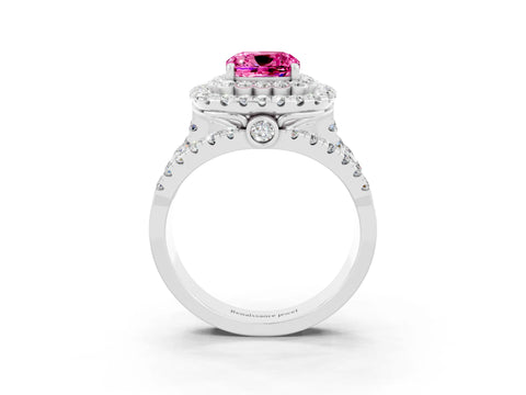 White gold Double Halo Cushion Cut Diamond Split Shank Pave Set Ring_3