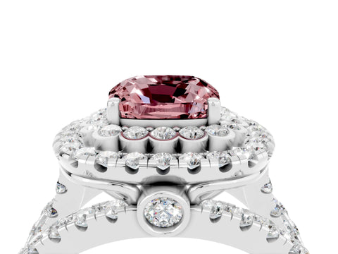 White gold Double Halo Cushion Cut Diamond Split Shank Pave Set Ring_4