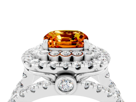 White gold Double Halo Cushion Cut Diamond Split Shank Pave Set Ring_4