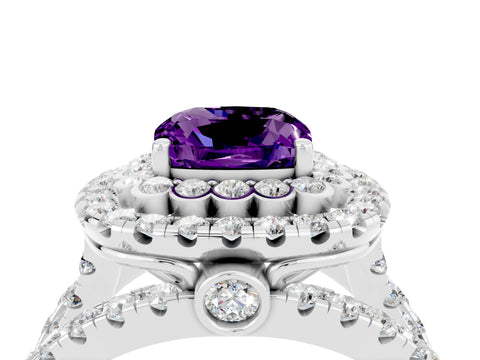 White gold Double Halo Cushion Cut Diamond Split Shank Pave Set Ring_4