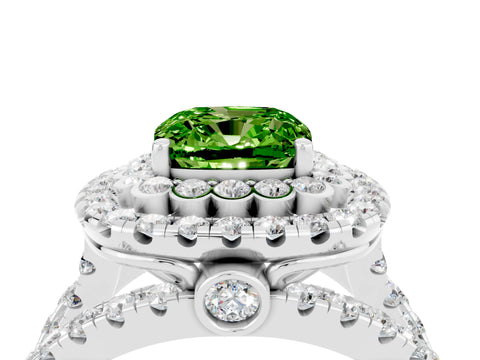 White gold Double Halo Cushion Cut Diamond Split Shank Pave Set Ring_4