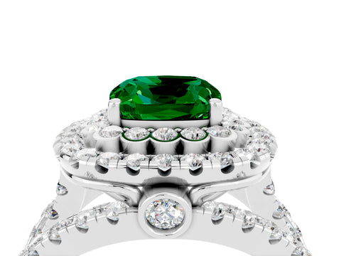 White gold Double Halo Cushion Cut Diamond Split Shank Pave Set Ring_4