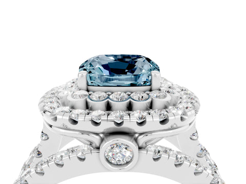 White gold Double Halo Cushion Cut Diamond Split Shank Pave Set Ring_4