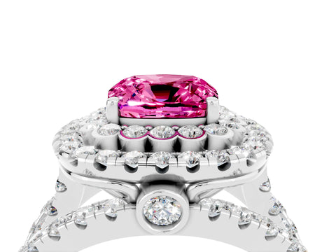 White gold Double Halo Cushion Cut Diamond Split Shank Pave Set Ring_4