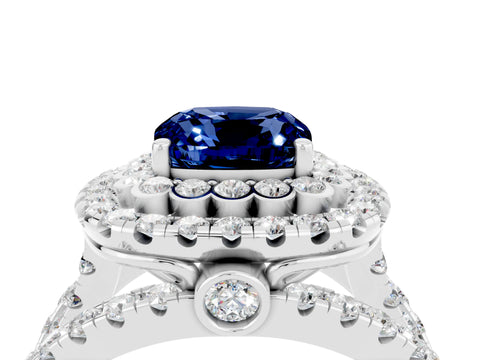 White gold Double Halo Cushion Cut Diamond Split Shank Pave Set Ring_4