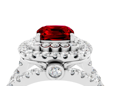 White gold Double Halo Cushion Cut Diamond Split Shank Pave Set Ring_4