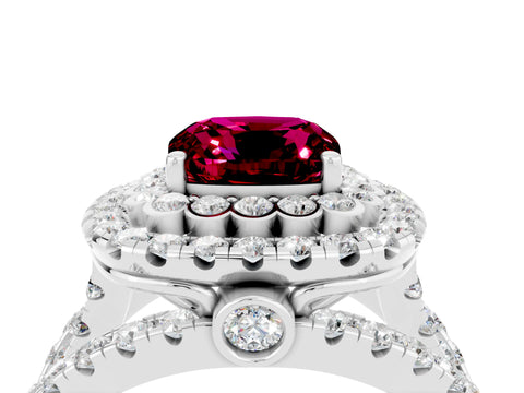White gold Double Halo Cushion Cut Diamond Split Shank Pave Set Ring_4