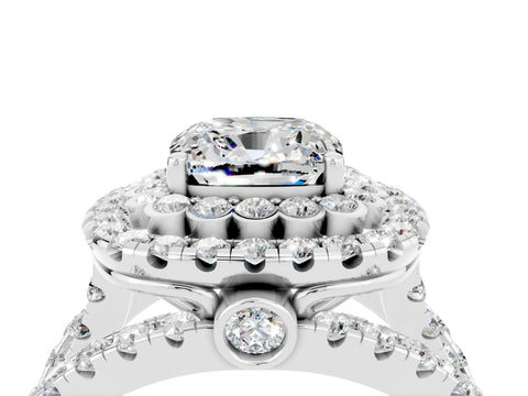 White gold Double Halo Cushion Cut Diamond Split Shank Pave Set Ring_4