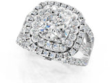 White gold Double Halo Cushion Cut Diamond Split Shank Pave Set Ring_4