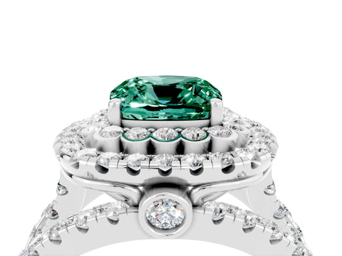 White gold Double Halo Cushion Cut Diamond Split Shank Pave Set Ring_4