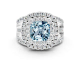 White gold Double Halo Cushion Cut Diamond Split Shank Pave Set Ring