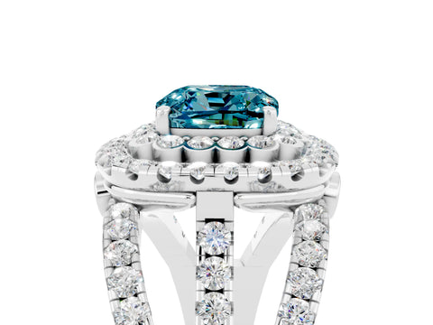 White gold Double Halo Cushion Cut Diamond Split Shank Pave Set Ring_5