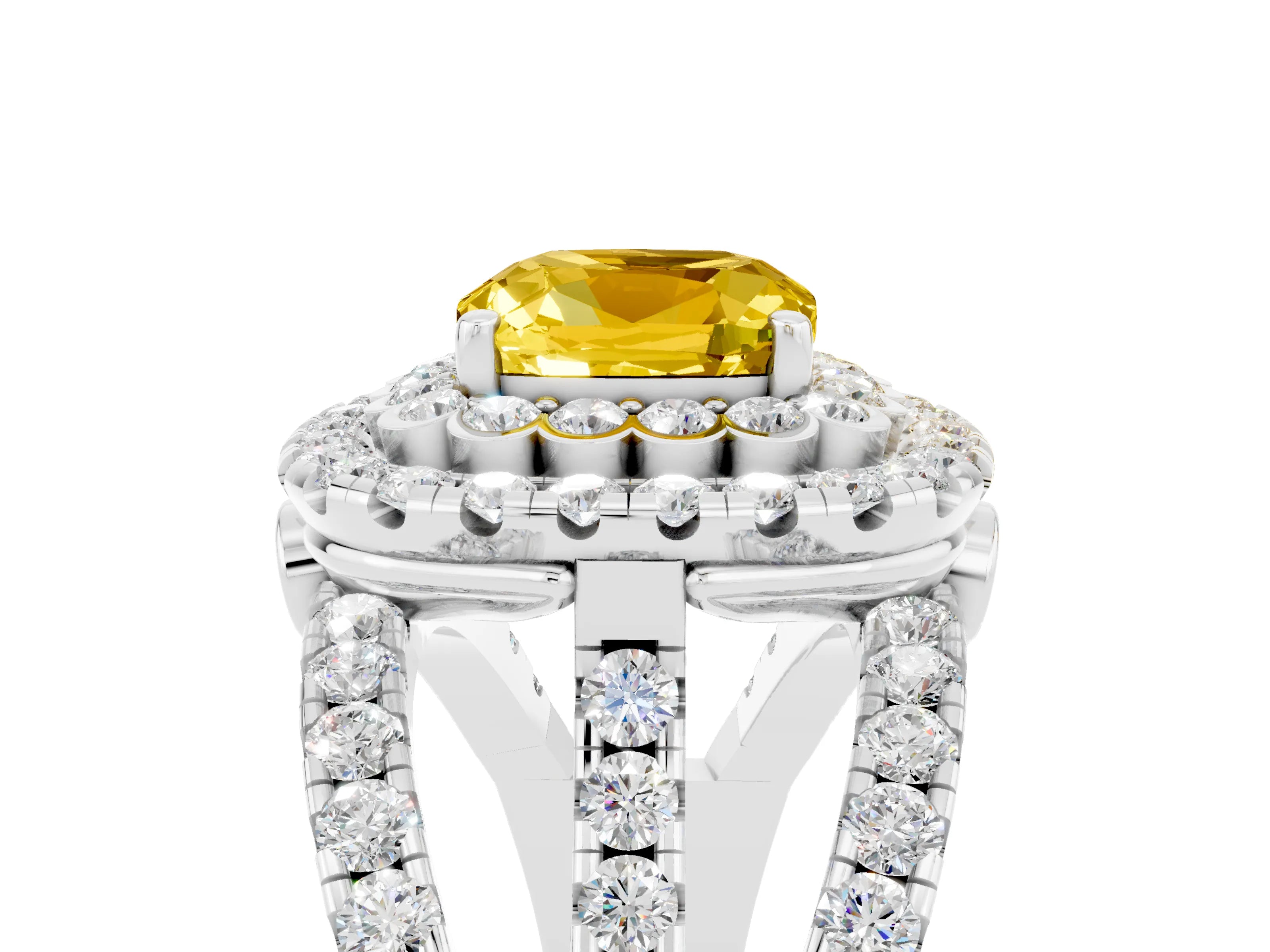 White gold Double Halo Cushion Cut Diamond Split Shank Pave Set Ring_5