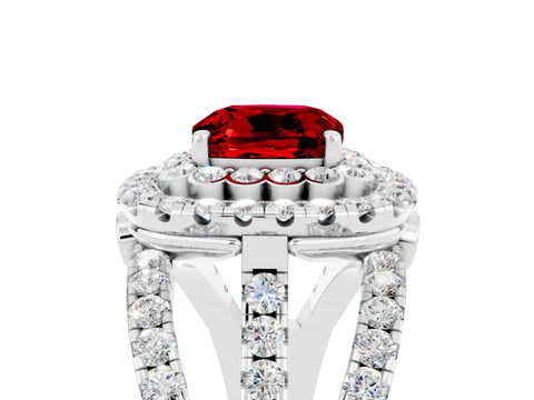 White gold Double Halo Cushion Cut Diamond Split Shank Pave Set Ring_5