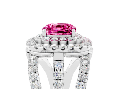 White gold Double Halo Cushion Cut Diamond Split Shank Pave Set Ring_5
