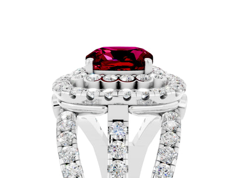 White gold Double Halo Cushion Cut Diamond Split Shank Pave Set Ring_5