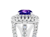 White gold Double Halo Cushion Cut Diamond Split Shank Pave Set Ring_5