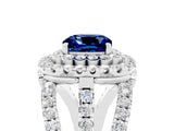 White gold Double Halo Cushion Cut Diamond Split Shank Pave Set Ring_5